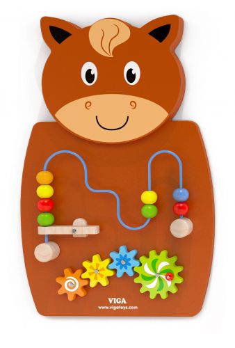 Drewniana Gra z przeplatnką i kołami zębatymi Koń Viga Toys Montessori