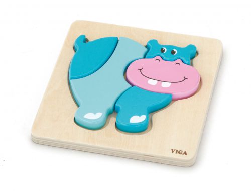 VIGA Pierwsze drewniane Puzzle maluszka Hipopotam